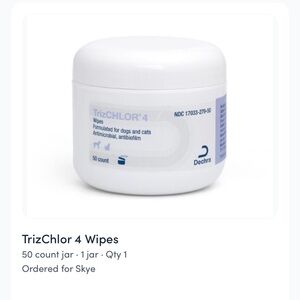 TrizCHLOR 4 Wipes Jar for ringworm in animals -cats dogs etc chlorhexidine